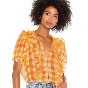 Mimosa Ruffle Blouse in Orange Gingham